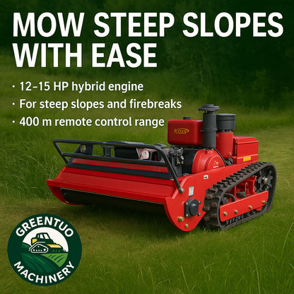 Oil-Electric Hybrid Remote-Control Tracked Brush Cutter | High-Torque | CE Certified | Ideal for Landscaping, Orchards & Slopes