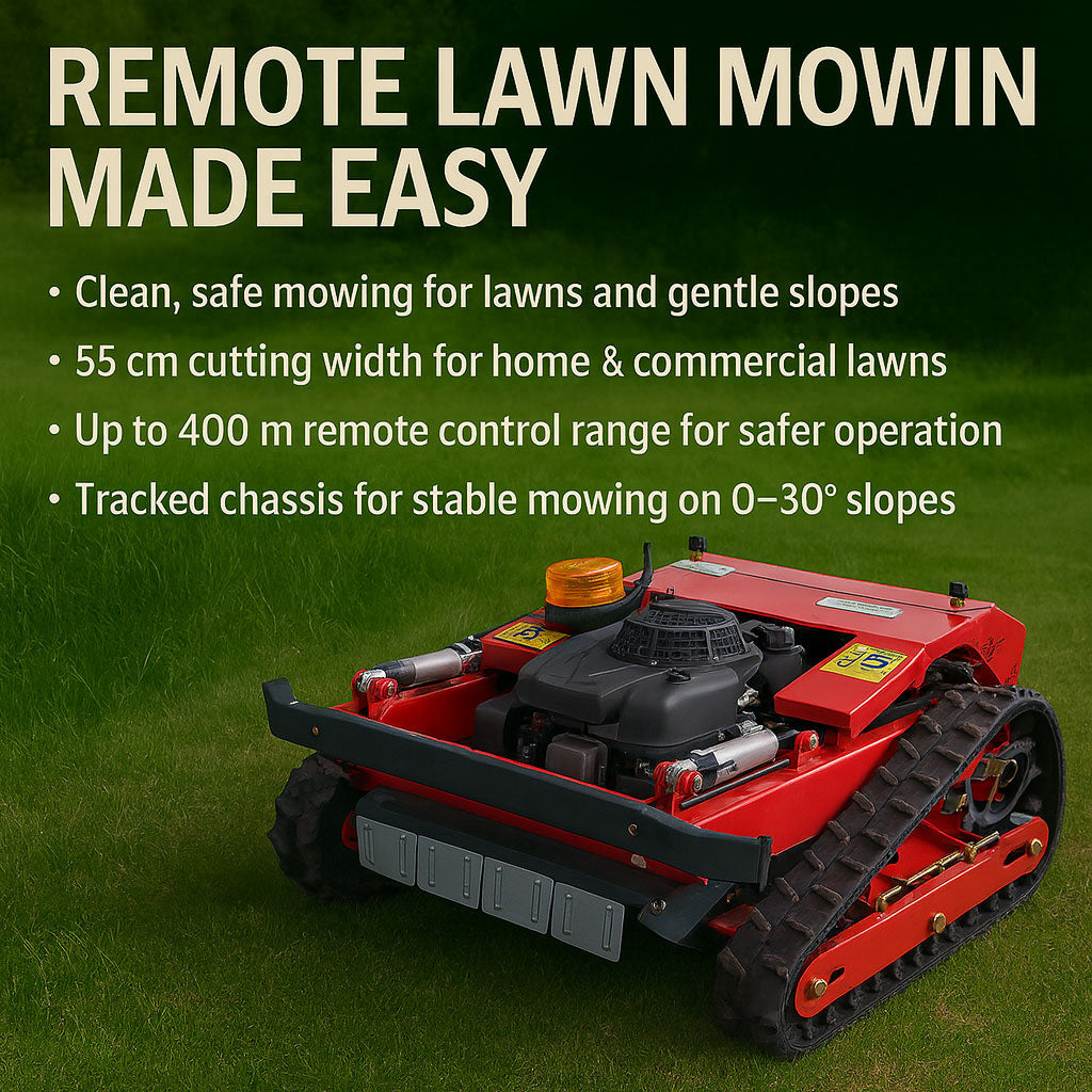 Remote Control Tracked Lawn Mower & Slope Mower for Lawns and Gardens – 55cm / 90cm